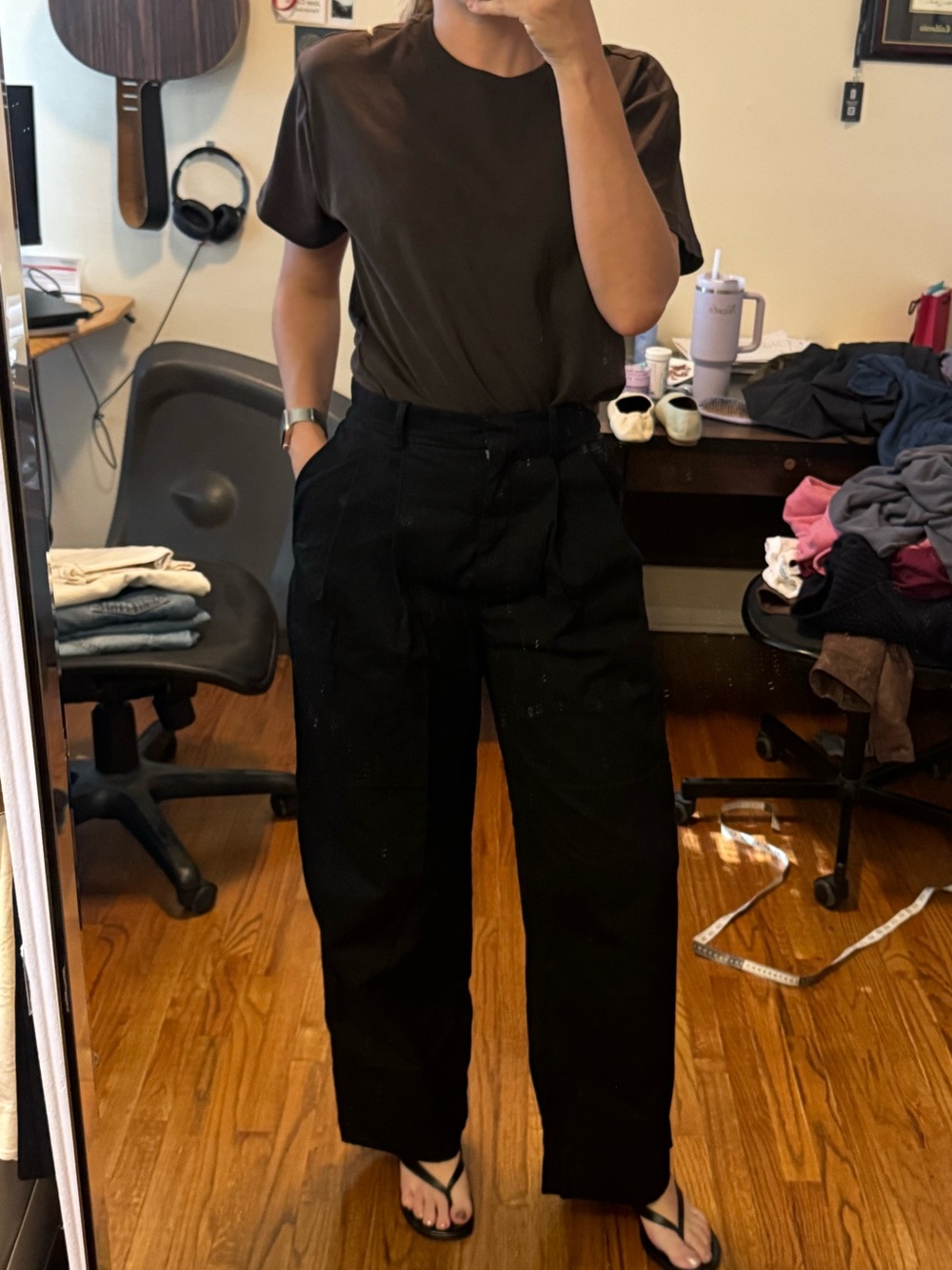 COS 100% cotton Black Wide-Leg pleated Trousers 6 like new